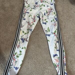 Athleta Floral Print Leggings with Black Stripes